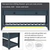 Cushioned Seat Shoe Rack with Drawers, Entryway Storage Bench, Navy/Beige