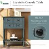 Narrow Console Table with 3 Drawers and Bottom Shelf, Navy