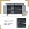 4-Door Kitchen Island, Wood Top, Locking Wheels, 54.3" Long, Grey Blue