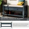 Cushioned Seat Shoe Rack with Drawers, Entryway Storage Bench, Navy/Beige