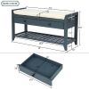 Cushioned Seat Shoe Rack with Drawers, Entryway Storage Bench, Navy/Beige