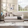 Upholstered Twin Daybed Frame with Trundle, 80" x 40", Beige Velvet