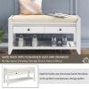 Cushioned Seat Shoe Rack with Drawers, Entryway Storage Bench, White/Beige