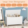 Wooden Toy Storage Box with Safety Hinged Lid, White