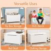 Wooden Toy Storage Box with Safety Hinged Lid, White