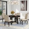 Farmhouse Extendable Round Dining Table Set, with 4 Upholstered Chairs, Espresso