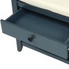 Cushioned Seat Shoe Rack with Drawers, Entryway Storage Bench, Navy/Beige