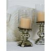 Handmade Turned Style Pillar Hurricane Lamp with Faux Mercury Glass Finish, 14"