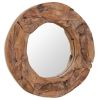 Round Decorative Mirror, 23.6", Natural Teak