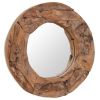 Round Decorative Mirror, 23.6", Natural Teak