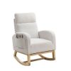 High Backrest Arm Rocking Chair, 27.6" W, Teddy Fleece, Ivory