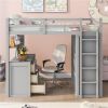 Loft Bed with Drawers, Desk and Wardrobe, Full size, 78.3" x 56.7" x 65", Gray