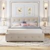Upholstered Platform Bed, 2 Drawers and Trundle, Queen Size, Dark Beige