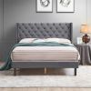 Button Tufted Upholstered Platform Bed, Queen, Gray Velvet