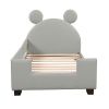 Upholstered Daybed, Mouse Ears Headboard, Twin Size, Gray