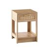 Rattan End or Side Table with Drawer, 15.75", Natural Finish