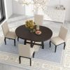 Farmhouse Extendable Round Dining Table Set, with 4 Upholstered Chairs, Espresso
