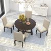 Farmhouse Extendable Round Dining Table Set, with 4 Upholstered Chairs, Espresso