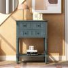 Narrow Console Table with 3 Drawers and Bottom Shelf, Navy