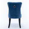 Tufted Upholstered Dining Chair, Wood Legs, 2 Piece Set, Blue Velvet