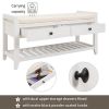 Cushioned Seat Shoe Rack with Drawers, Entryway Storage Bench, White/Beige