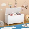 Wooden Toy Storage Box with Safety Hinged Lid, White