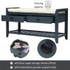 Cushioned Seat Shoe Rack with Drawers, Entryway Storage Bench, Navy/Beige