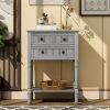 Narrow Console Table with 3 Drawers and Bottom Shelf, Gray
