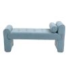 Modern Mid-Century Upholstered Ottoman Bench, 49" x 16" x 23.5", Blue Boucle