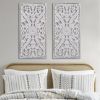 Botanical Panel Distressed Carved Wood Wall Decor, 2-Piece Set, Whitewash