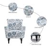 Modern Accent Armchair, White, Blue, Gray Floral Print Linen