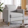 Classic Linen Accent Armchair, Bronze Nailhead Trim, Light Gray