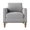 Classic Linen Accent Armchair, Bronze Nailhead Trim, Light Gray