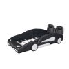 Race Car-Shaped Platform Bed with Wheels, Twin, 89" x 43.75", Black / White