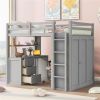 Loft Bed with Drawers, Desk and Wardrobe, Full size, 78.3" x 56.7" x 65", Gray