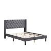 Button Tufted Upholstered Platform Bed, Queen, Gray Velvet