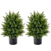 Artificial Cedar Topiary Tree with Cement Pot, Set of 2