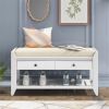 Cushioned Seat Shoe Rack with Drawers, Entryway Storage Bench, White/Beige