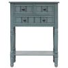 Narrow Console Table with 3 Drawers and Bottom Shelf, Navy