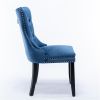 Tufted Upholstered Dining Chair, Wood Legs, 2 Piece Set, Blue Velvet
