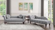 Modern Traditional Button Tufted Upholstered Chaise, Dove Gray