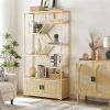 7-Tier Storage Bookcase, Natural, 39.4'' x 13.8'' x 75.6'', Rattan, Natural