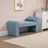 Modern Mid-Century Upholstered Ottoman Bench, 49" x 16" x 23.5", Blue Boucle