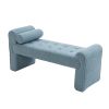 Modern Mid-Century Upholstered Ottoman Bench, 49" x 16" x 23.5", Blue Boucle