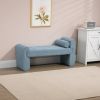 Modern Mid-Century Upholstered Ottoman Bench, 49" x 16" x 23.5", Blue Boucle