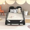 Race Car-Shaped Platform Bed with Wheels, Twin, 89" x 43.75", Black / White
