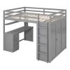 Loft Bed with Drawers, Desk and Wardrobe, Full size, 78.3" x 56.7" x 65", Gray
