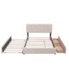 Upholstered Platform Bed, 2 Drawers and Trundle, Queen Size, Dark Beige
