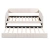Upholstered Daybed with Trundle, Twin Size, Beige Velvet