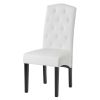 Button Tufted Dining Chair, PU Leather, White